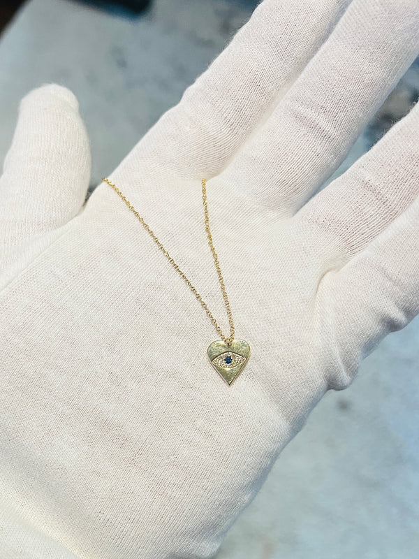 Gold Heart Pendant With Evil Eye