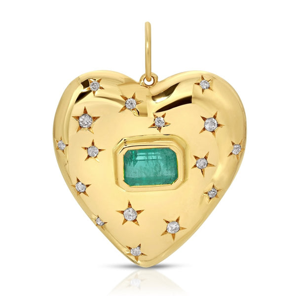 HEART CHAM STARBURST WITH EMERALD CENTER - Melody Lee Jewelry