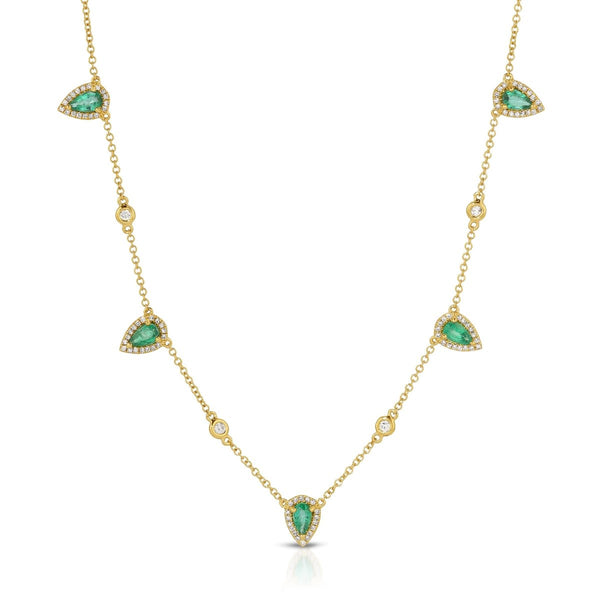 PEAR DROP EMERALD STATION NECKLACE - Melody Lee Jewelry