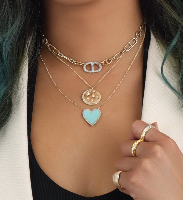 TURQUOISE HEART INLAY WITH DIAMONDS MEDIUM - Melody Lee Jewelry