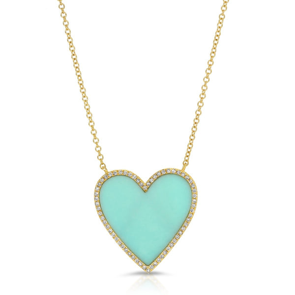 TURQUOISE HEART INLAY WITH DIAMONDS MEDIUM - Melody Lee Jewelry