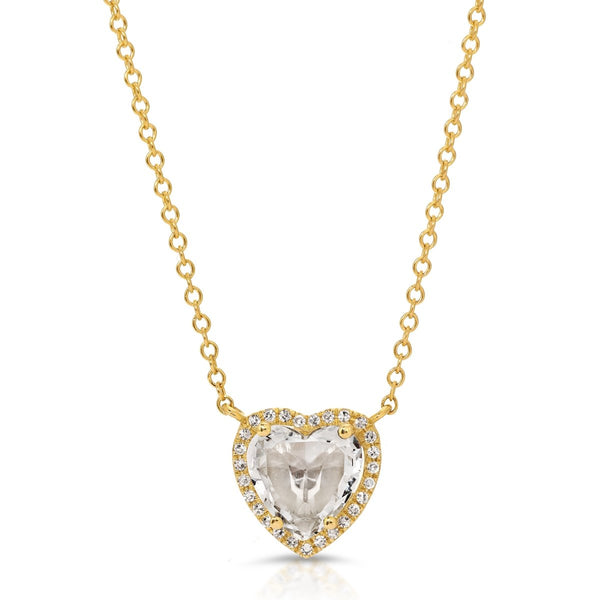 WHITE TOPAZ HEART NECKLACE WITH DIAMOND FRAME - Melody Lee Jewelry